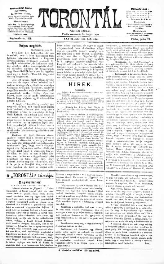 Torontál, 28. évf. 1899. június 23. 142. sz.
