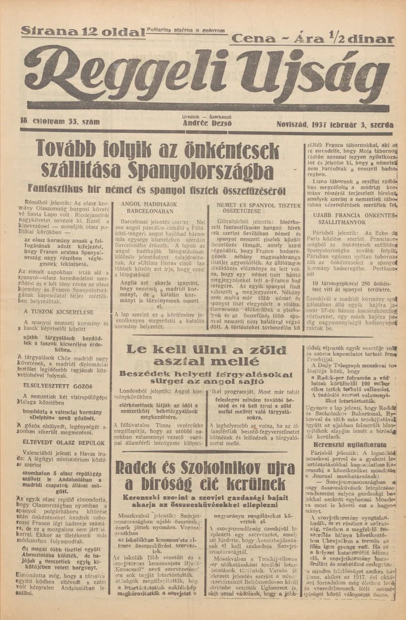 Reggeli Újság, 18. évf. 1937. február 3. 33. sz.