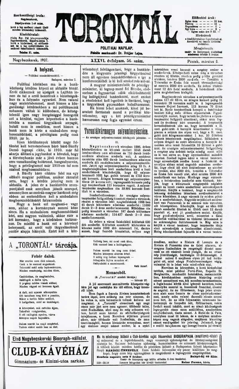 Torontál, 36. évf. 1907. március 8. 56. sz.