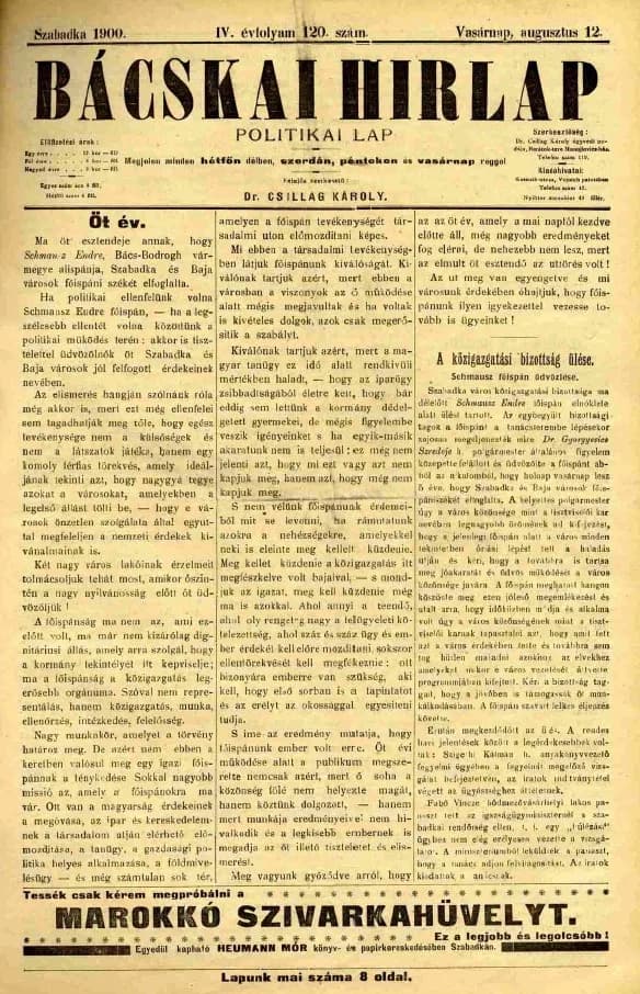 Bácskai Hirlap, 4. évf. 1900. augusztus 12. 120. sz.