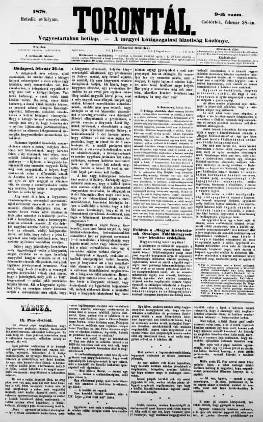 Torontál, 7. évf. 1878. február 28. 9. sz.