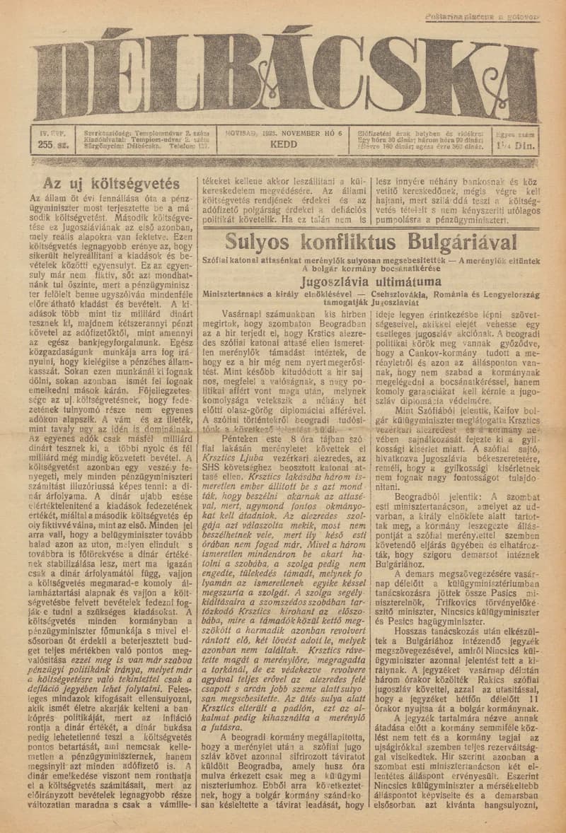 Délbácska, 4. évf. 1923. november 3. 253. sz.