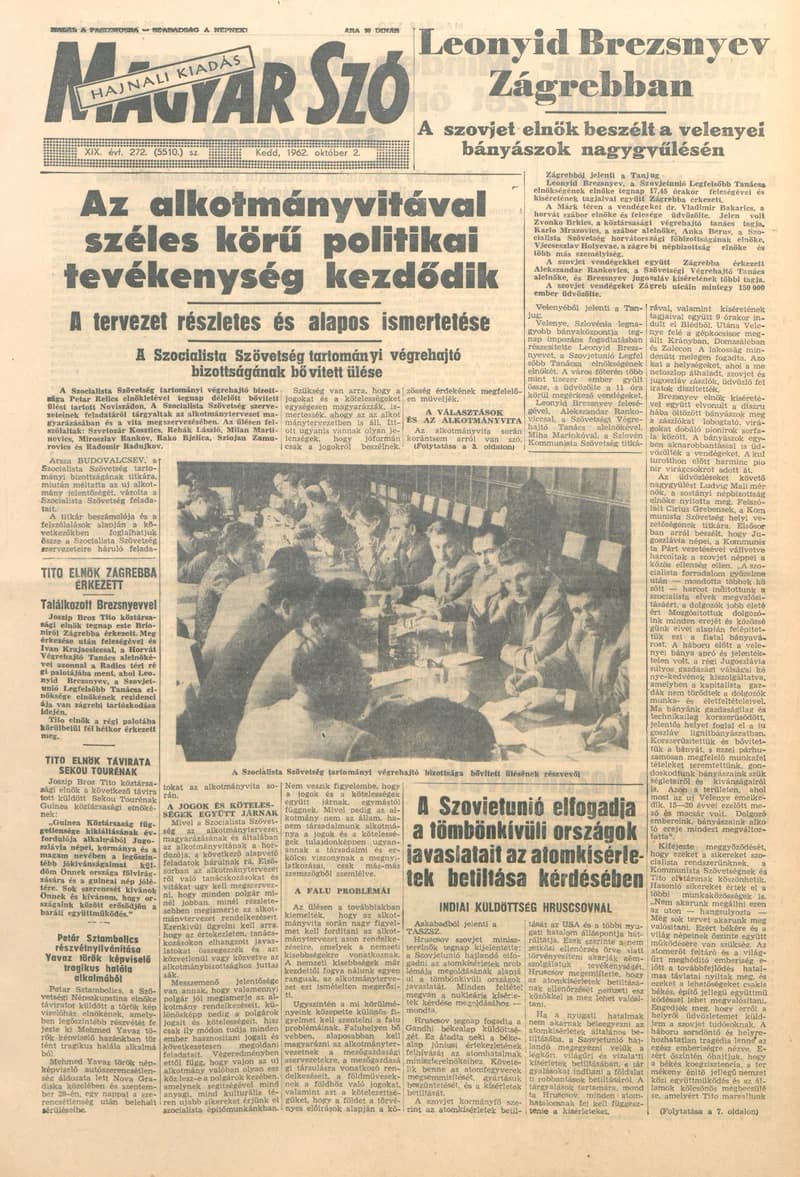 Magyar Szó, 19. évf. 1962. október 2. 272. sz. 1–16. oldal