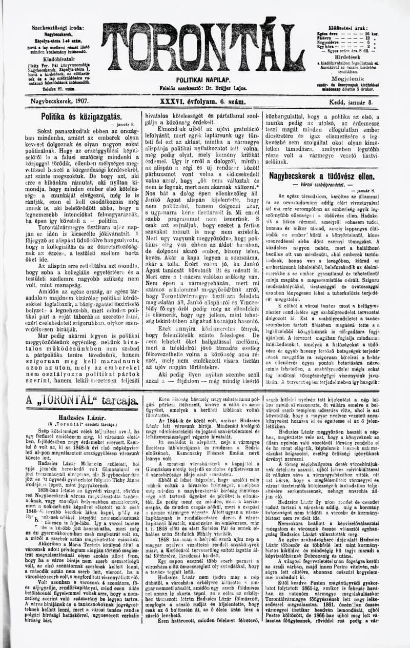Torontál, 36. évf. 1907. január 8. 6. sz.