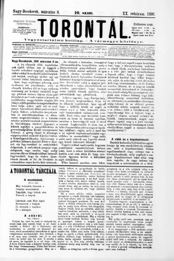 Torontál, 20. évf. 1891. március 8. 10. sz.