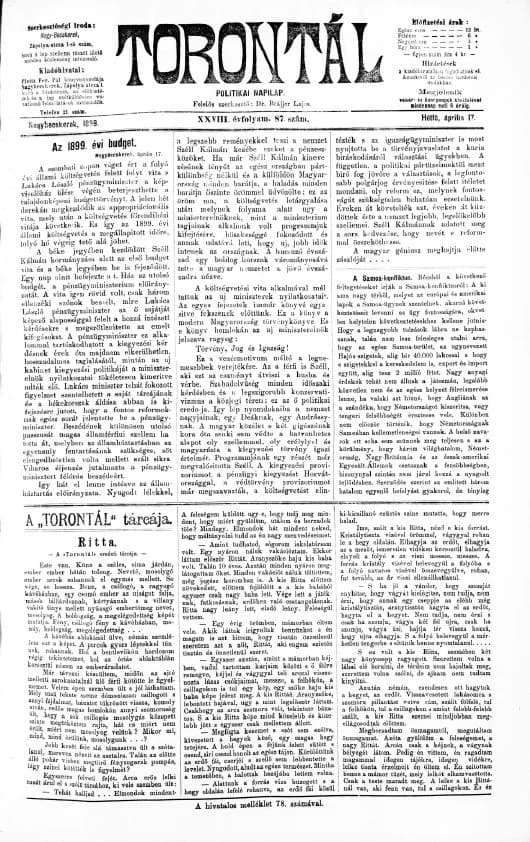 Torontál, 28. évf. 1899. április 17. 87. sz.