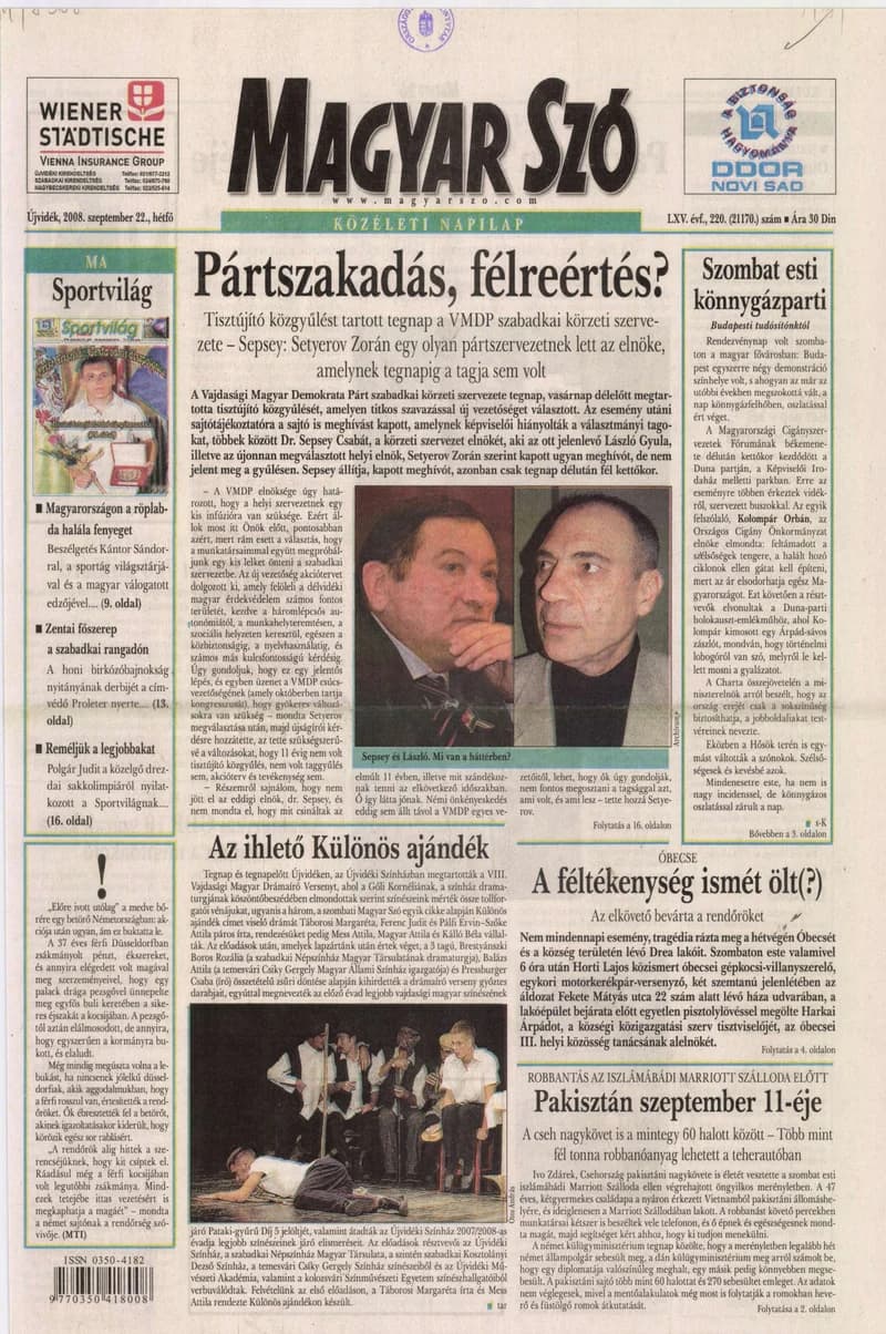 Magyar Szó, 65. évf. 2008. szeptember 22. 220. sz. 1–16. oldal