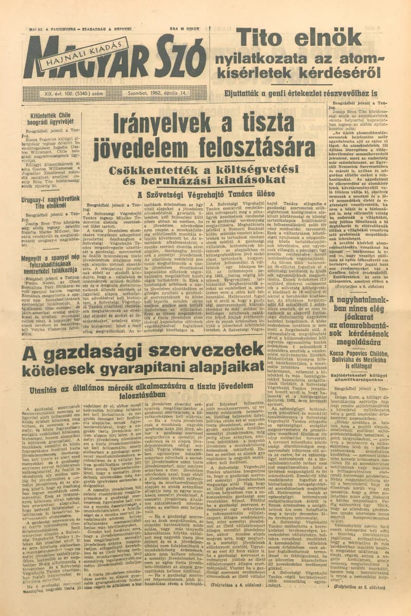 Magyar Szó, 19. évf. 1962. április 14. 102. sz. 1–12. oldal