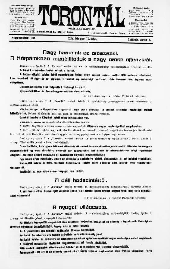 Torontál, 44. évf. 1915. április 8. 79. sz.
