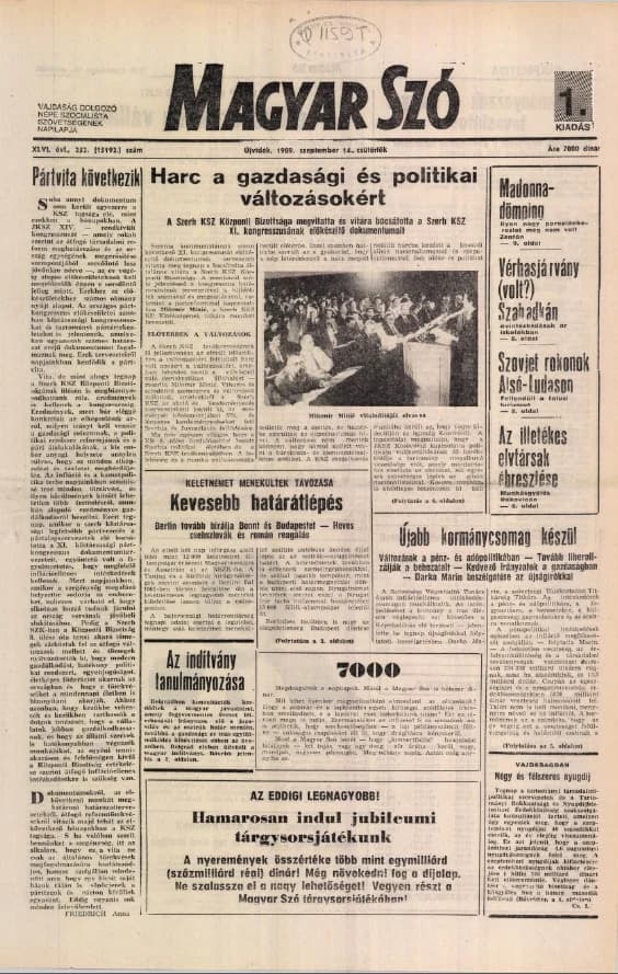 Magyar Szó, 46. évf. 1989. szeptember 14. 252. sz. 1–16. oldal