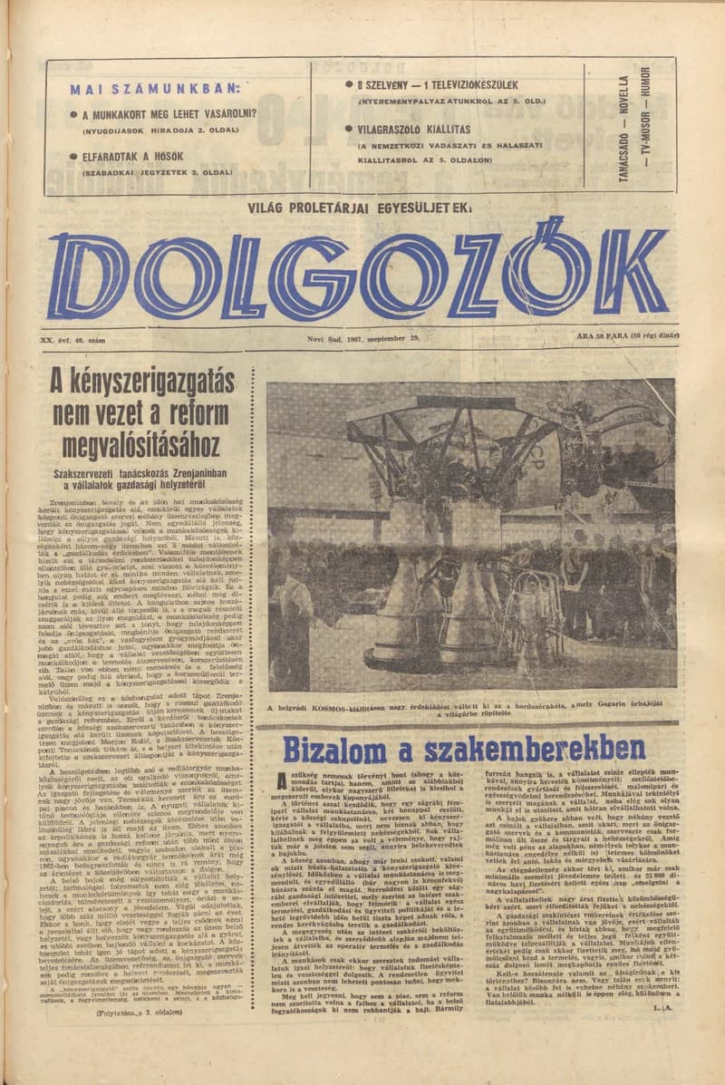 Dolgozók, 21. évf. 1967. szeptember 29. 40. sz.