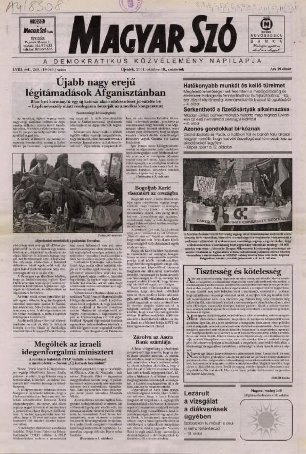 Magyar Szó, 58. évf. 2001. október 18. 240. sz. 1–16. oldal