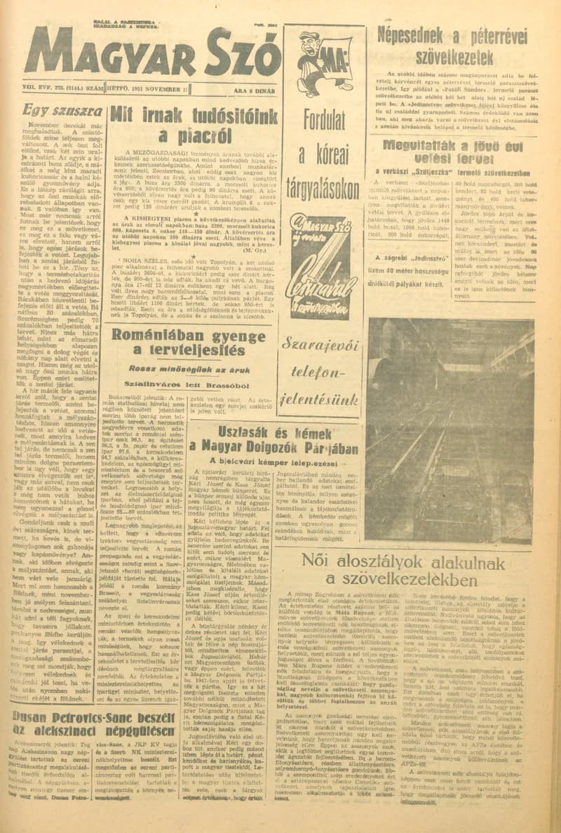 Magyar Szó, 8. évf. 1951. november 19. 275. sz. 1–4. oldal