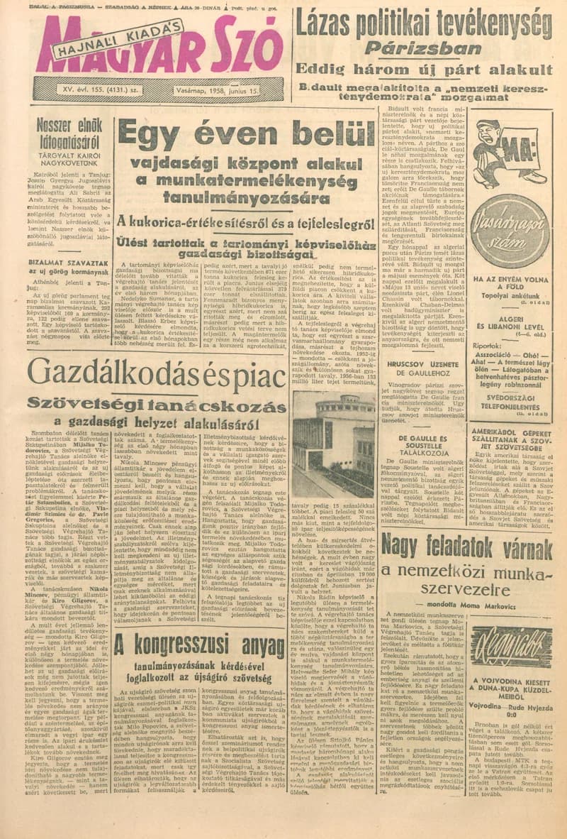 Magyar Szó, 15. évf. 1958. június 15. 155. sz. 1–26. oldal