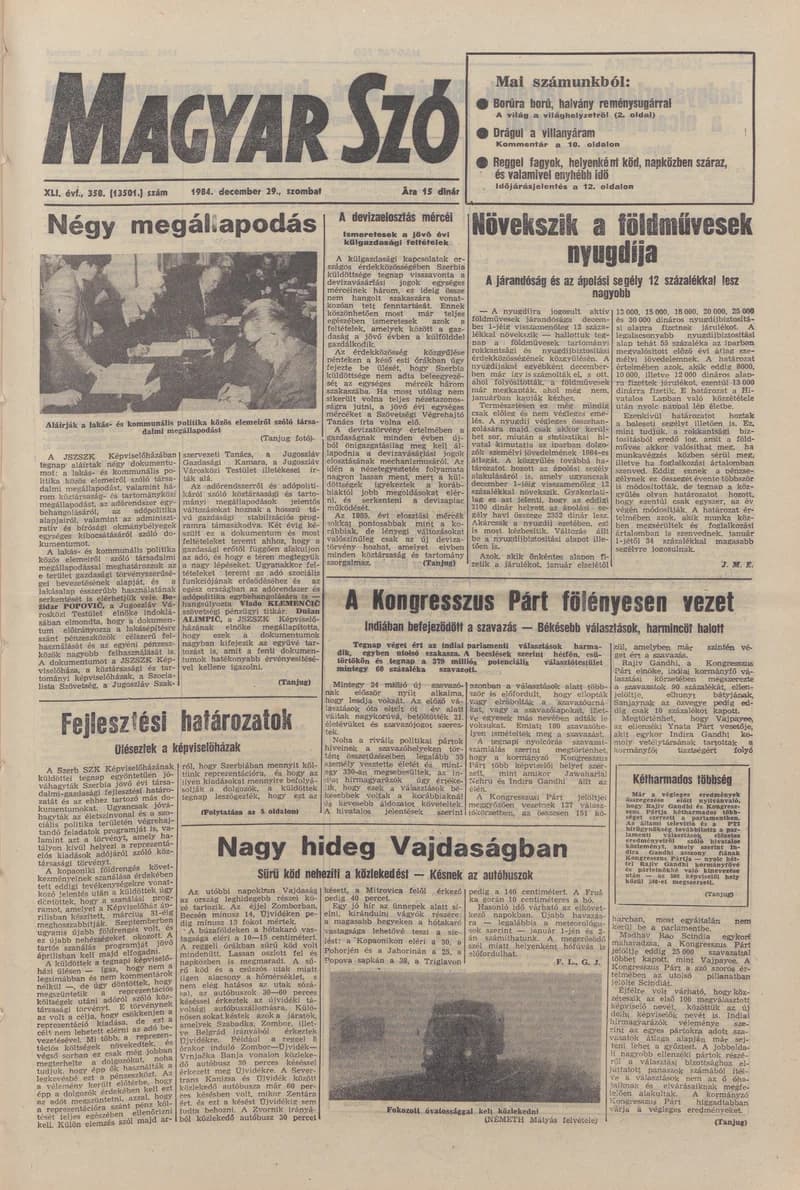 Magyar Szó, 41. évf. 1984. december 29. 358. sz. 1–24. oldal