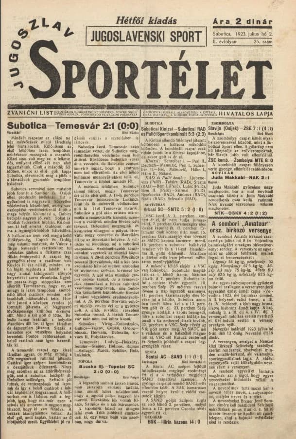 Jugoszláv sportélet, 2. évf. 1923. július 2. 25. sz.