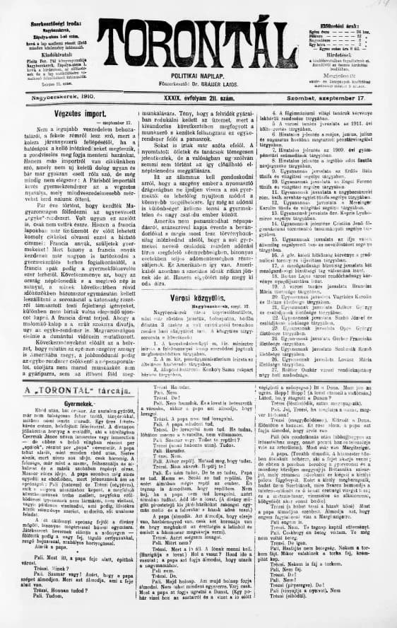 Torontál, 39. évf. 1910. szeptember 17. 211. sz.