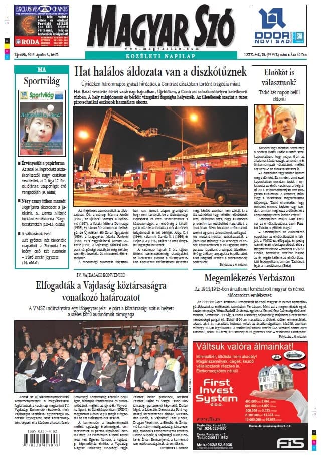 Magyar Szó, 69. évf. 2012. április 2. 75. sz. 1–16. oldal