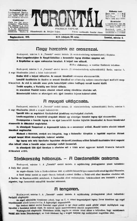 Torontál, 44. évf. 1915. március 6. 53. sz.