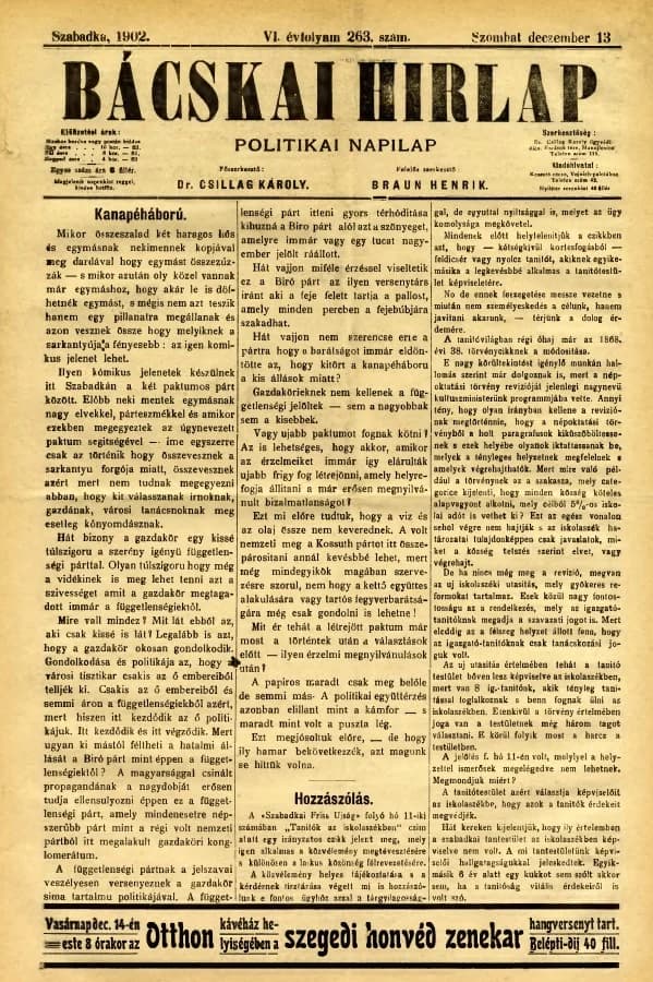 Bácskai Hirlap, 6. évf. 1902. december 13. 263. sz.
