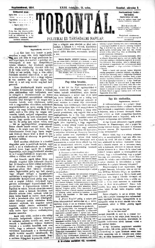 Torontál, 23. évf. 1894. március 3. 51. sz.