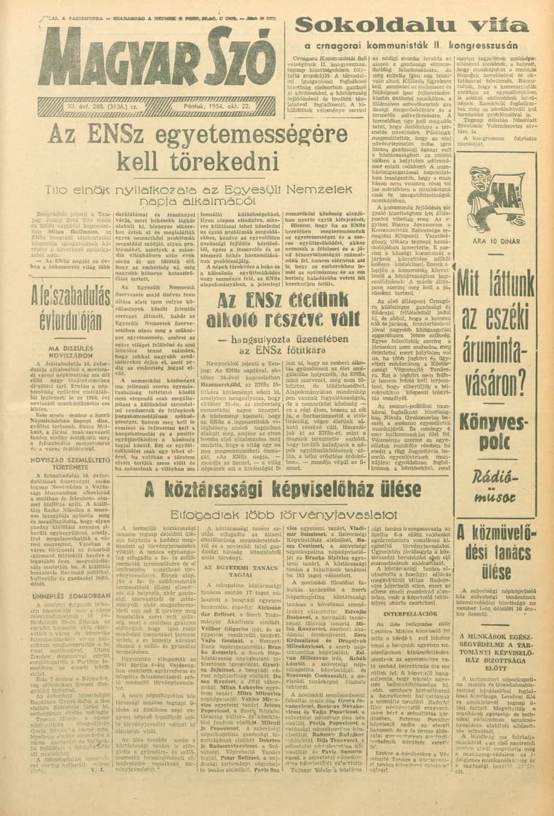 Magyar Szó, 11. évf. 1954. október 22. 288. sz. 1–8. oldal