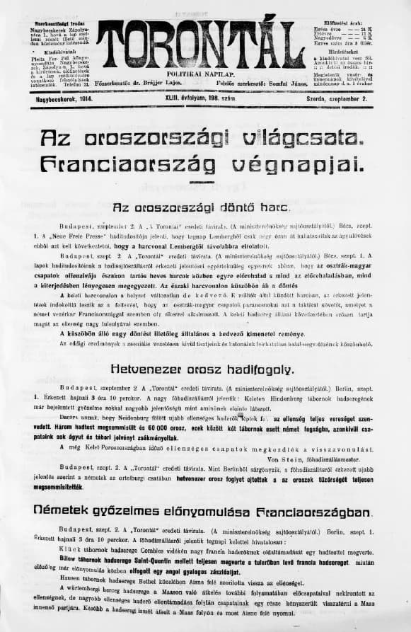 Torontál, 43. évf. 1914. szeptember 2. 198. sz.
