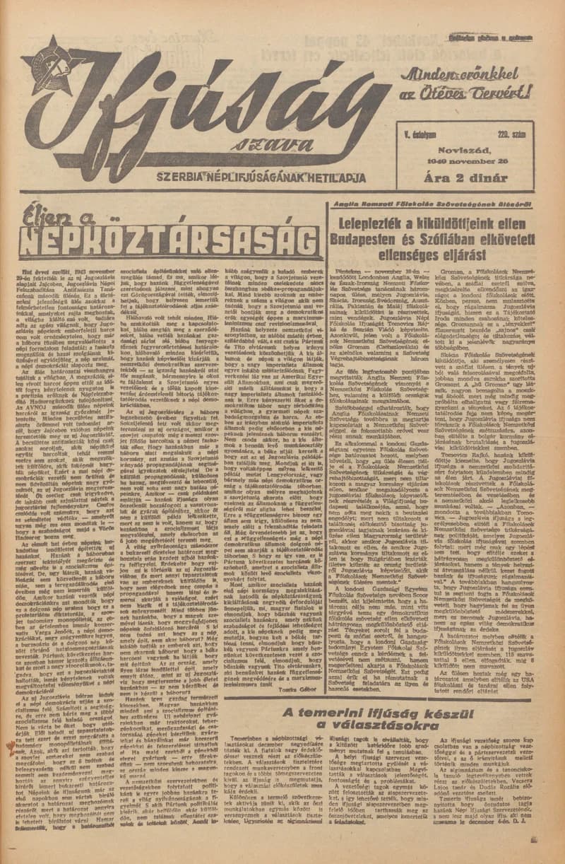 Ifjúság Szava, 5. évf. 1949. november 26. 220. sz.