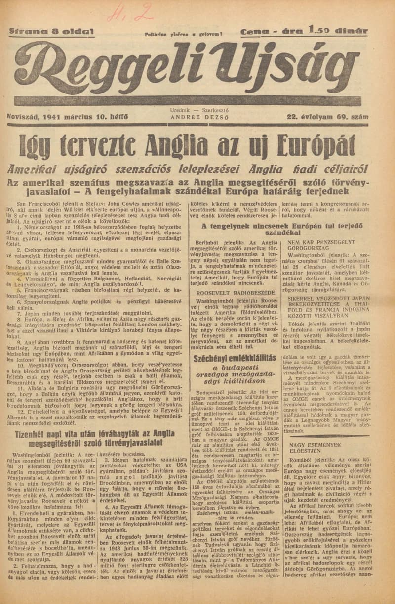 Reggeli Újság, 22. évf. 1941. március 10. 69. sz.
