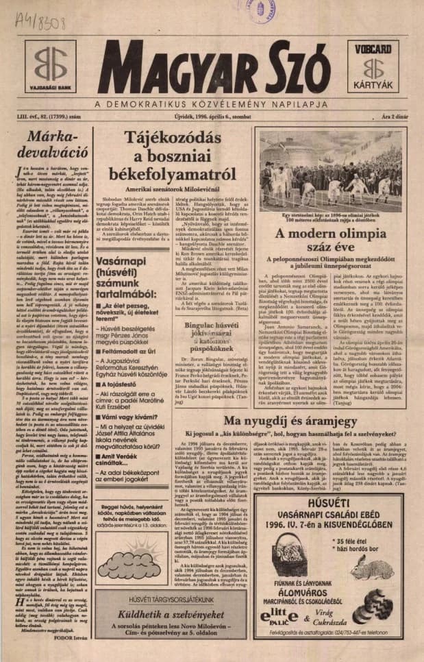 Magyar Szó, 53. évf. 1996. április 6. 82. sz. 1–16. oldal