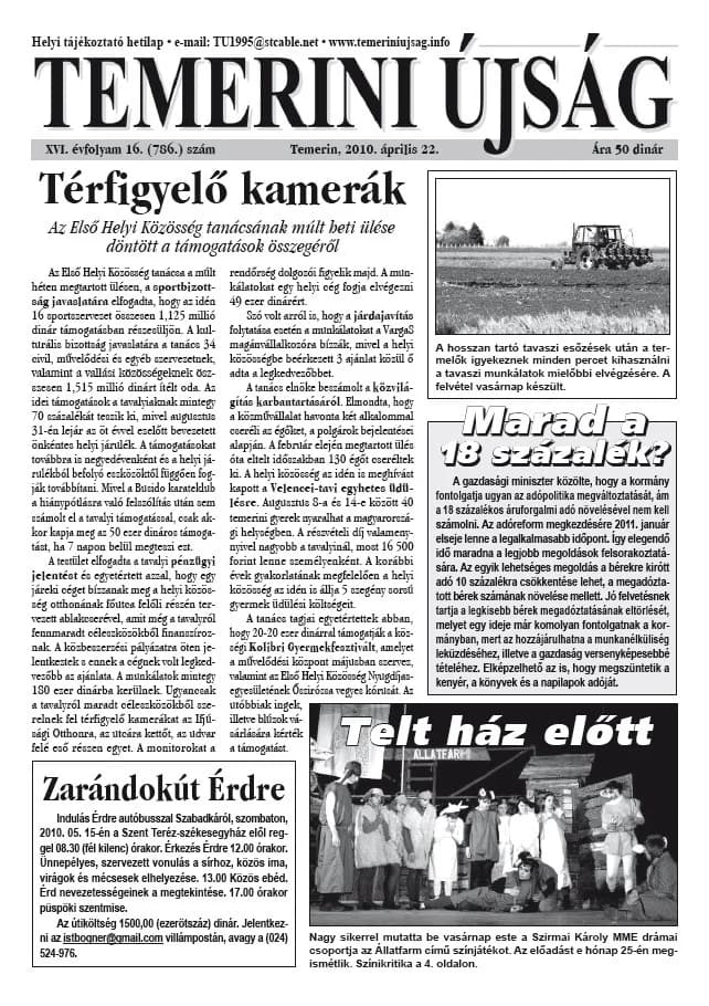 Temerini Újság, 16. évf. 2010. április 22. 16. sz.
