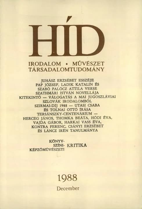 Híd, 52. évf. 1988. december. 12. sz. 2253–2388. oldal