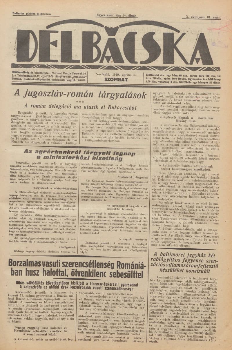 Délbácska, 10. évf. 1929. április 6. 81. sz.
