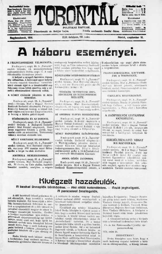 Torontál, 43. évf. 1914. szeptember 18. 211. sz.