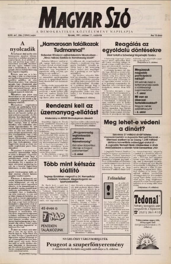 Magyar Szó, 48. évf. 1991. október 17. 286. sz. 1–16. oldal