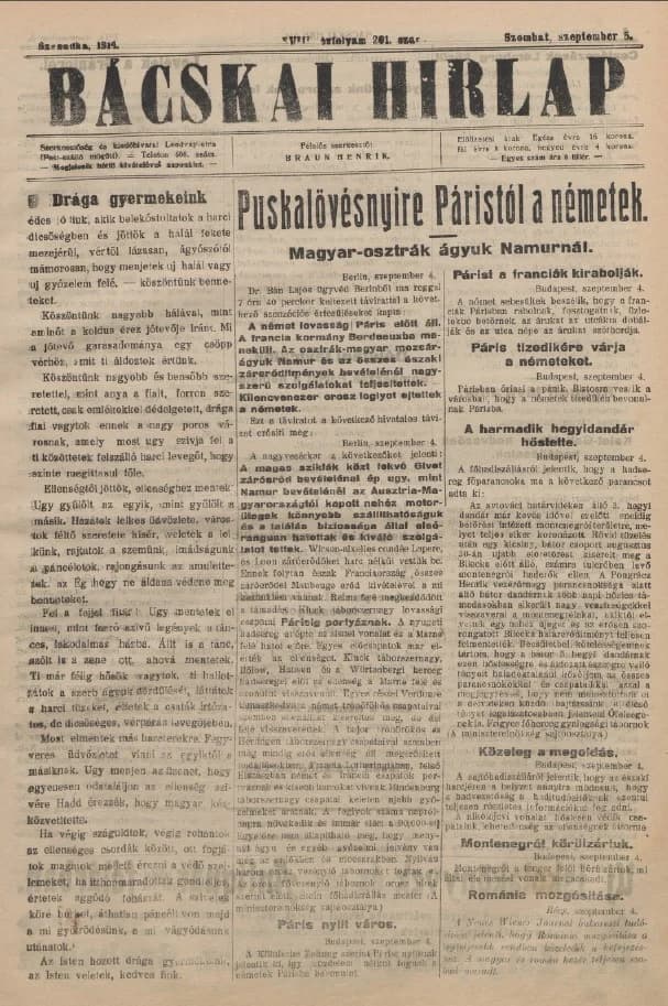 Bácskai Hirlap, 18. évf. 1914. szeptember 5. 201. sz.
