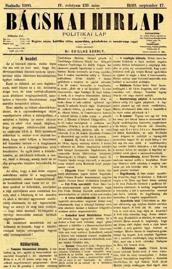 Bácskai Hirlap, 4. évf. 1900. szeptember 17. 139. sz.