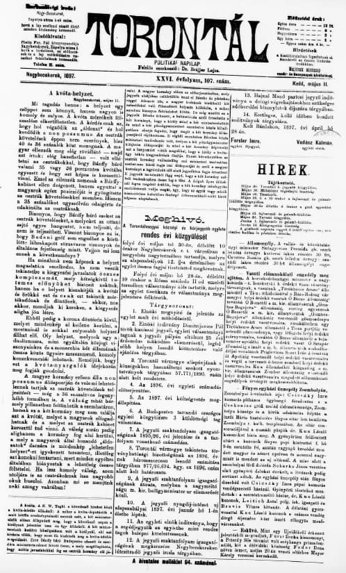 Torontál, 26. évf. 1897. május 11. 107. sz.