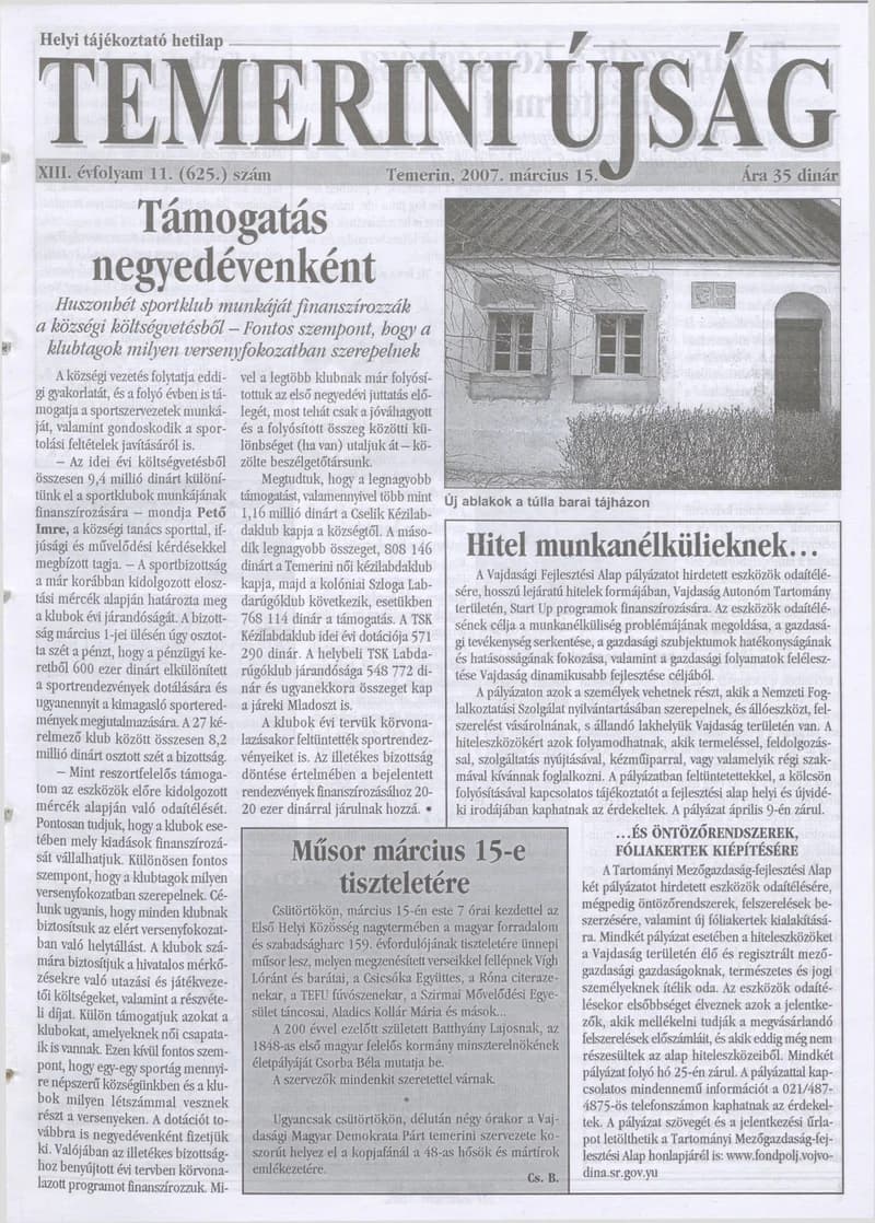 Temerini Újság, 13. évf. 2007. március 15. 11. sz.