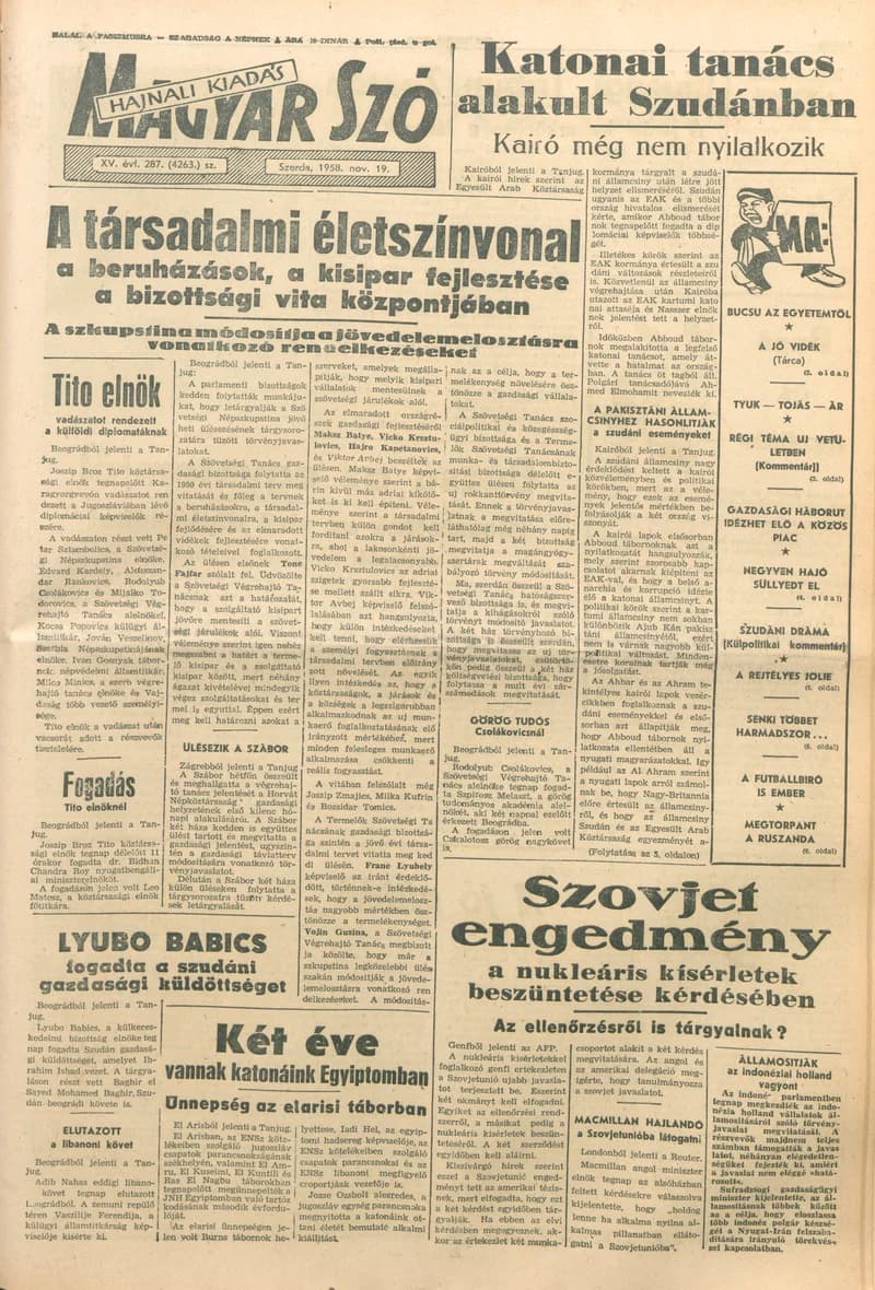 Magyar Szó, 15. évf. 1958. november 19. 287. sz. 1–16. oldal