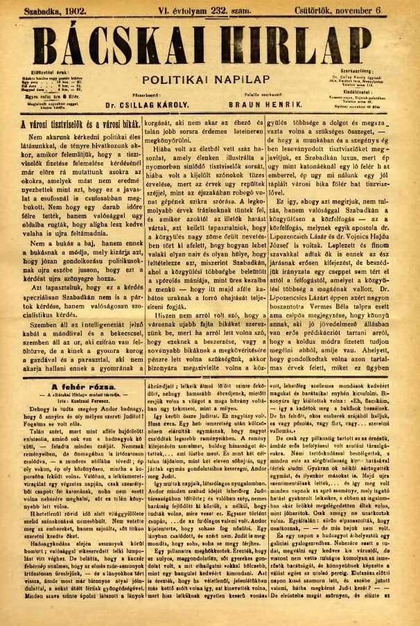 Bácskai Hirlap, 6. évf. 1902. november 6. 232. sz.