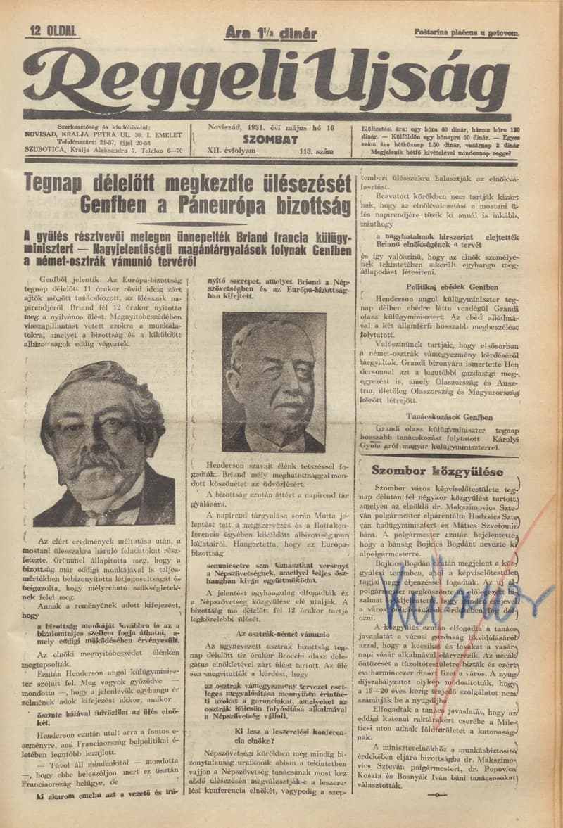 Reggeli Újság, 12. évf. 1931. május 16. 113. sz.
