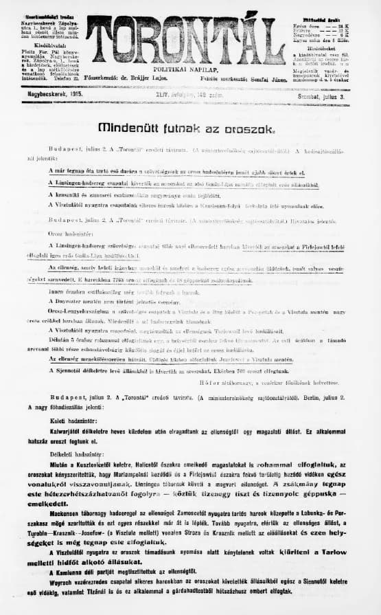 Torontál, 44. évf. 1915. július 3. 149. sz.