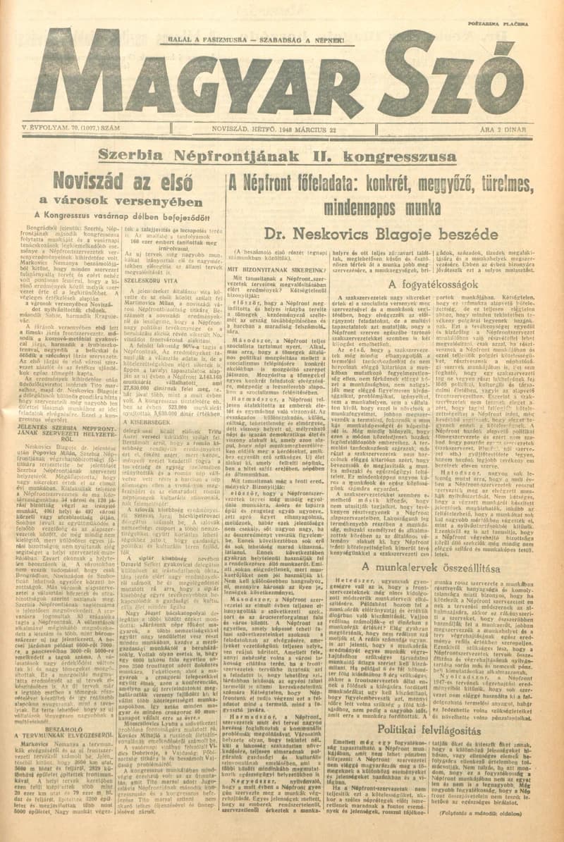 Magyar Szó, 5. évf. 1948. március 22. 70. sz. 1–6. oldal