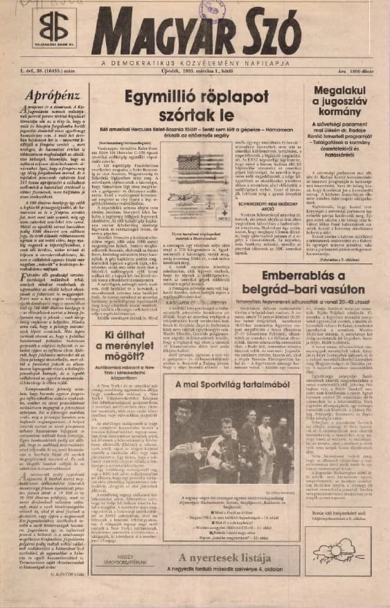 Magyar Szó, 50. évf. 1993. március 1. 58. sz. 1–16. oldal