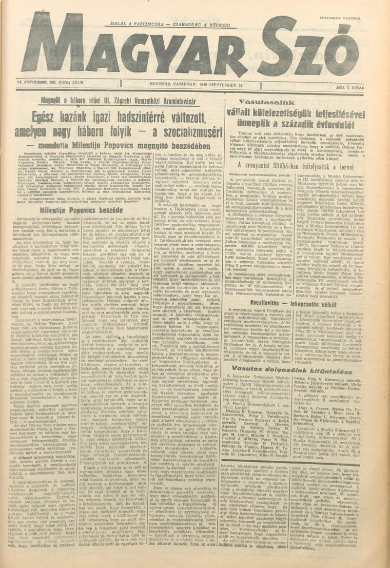 Magyar Szó, 6. évf. 1949. szeptember 18. 222. sz. 1–4. oldal