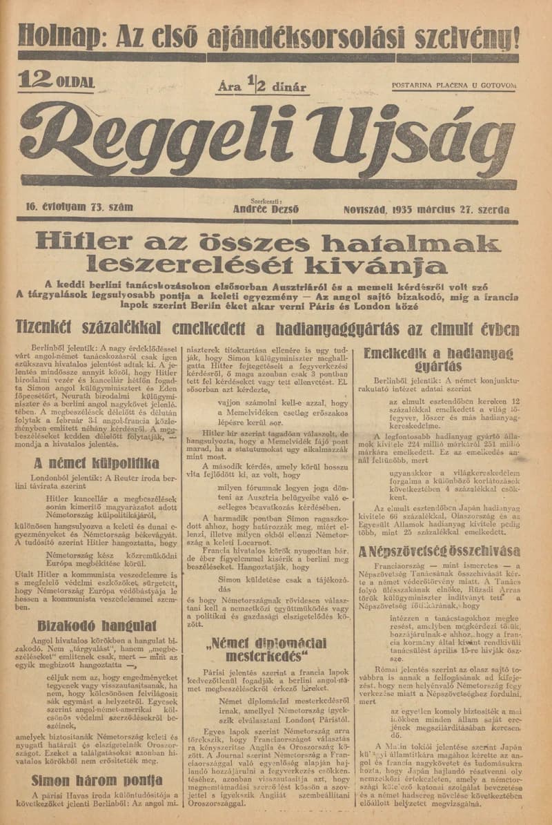 Reggeli Újság, 16. évf. 1935. március 27. 73. sz.