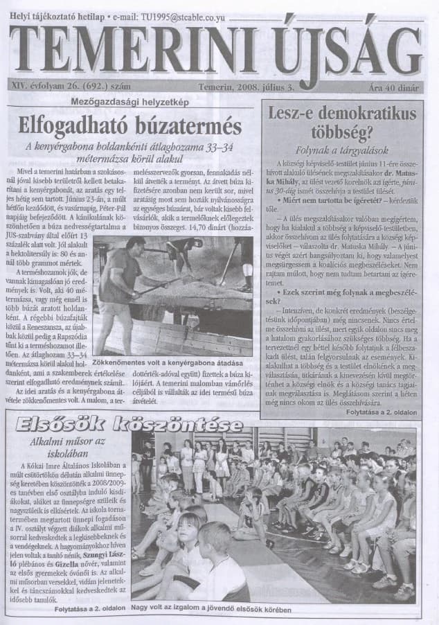 Temerini Újság, 14. évf. 2008. július 3. 26. sz.
