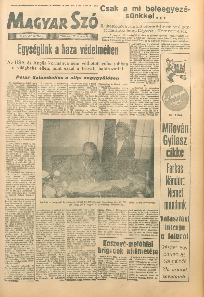 Magyar Szó, 10. évf. 1953. október 18. 287. sz. 1–14. oldal