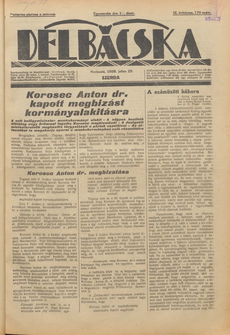 Délbácska, 9. évf. 1928. július 25. 170. sz.